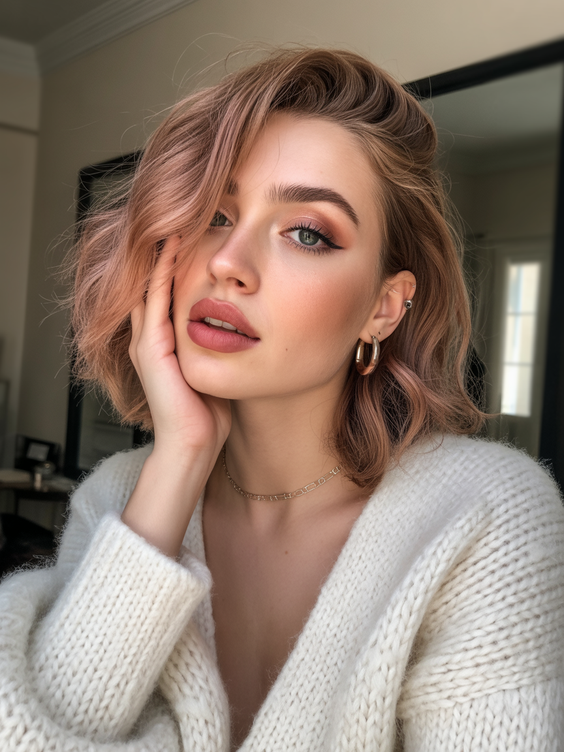 Cute hairstyle ideas 2026 Blush Toned Short Bob With Texture