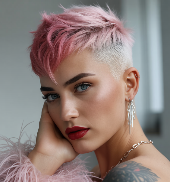Cute hairstyle ideas 2026 Textured Pixie With Pastel Edge