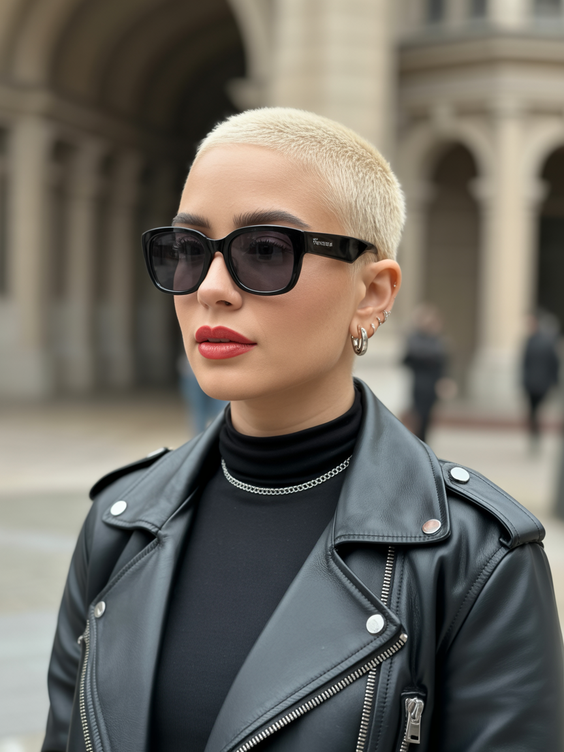 Cute short hairstyles for women 2026 Cream Blonde Buzz Cut with Urban Cool