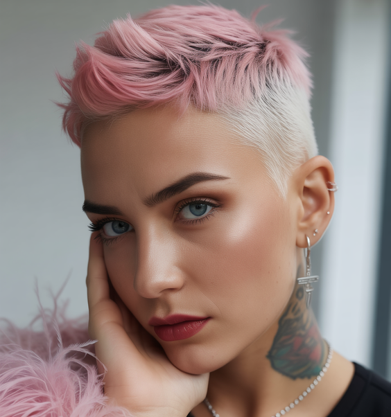 Cute short hairstyles for women 2026 Playful Pink Crop with Frosted Undercut