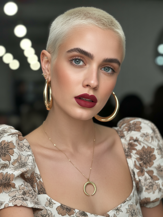 Cute short hairstyles for women 2026 Creamy Blonde Buzz Cut with Soft Glow