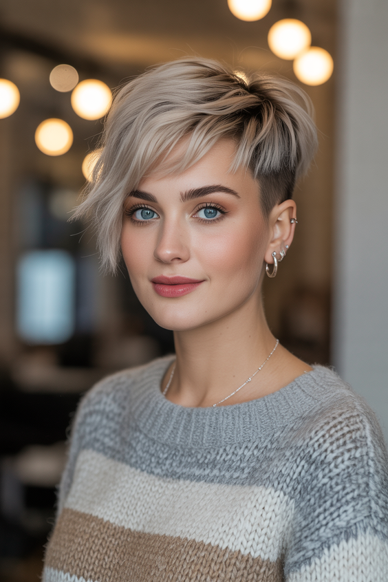 Cute short hairstyles for women 2026 Soft Side Swept Undercut with Cozy Glow