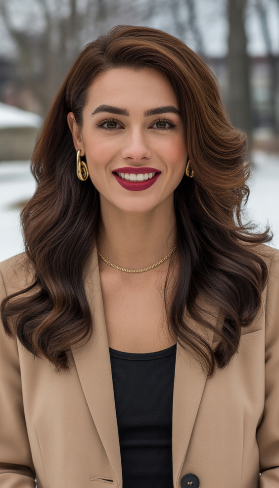 dark brown hair color 2026 classic winter waves in deep chocolate