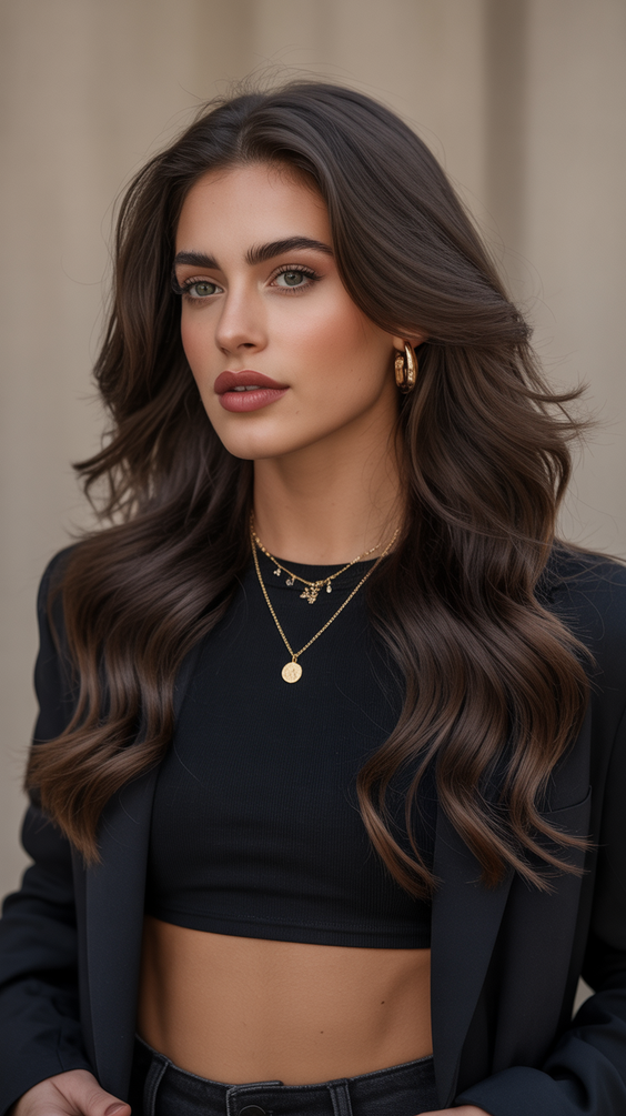 dark brown hair color 2026 cool espresso layers with natural depth