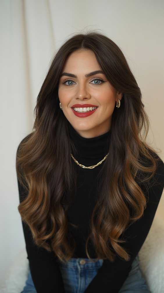 dark brown hair color 2026 ultra rich brunette with golden ribbons