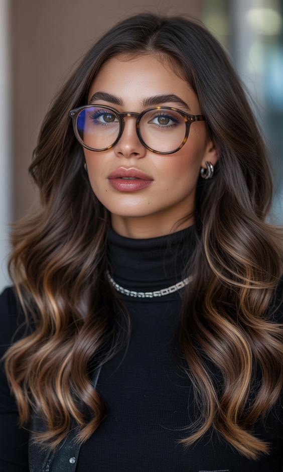 dark brown hair color 2026 soft contour waves with gentle warmth