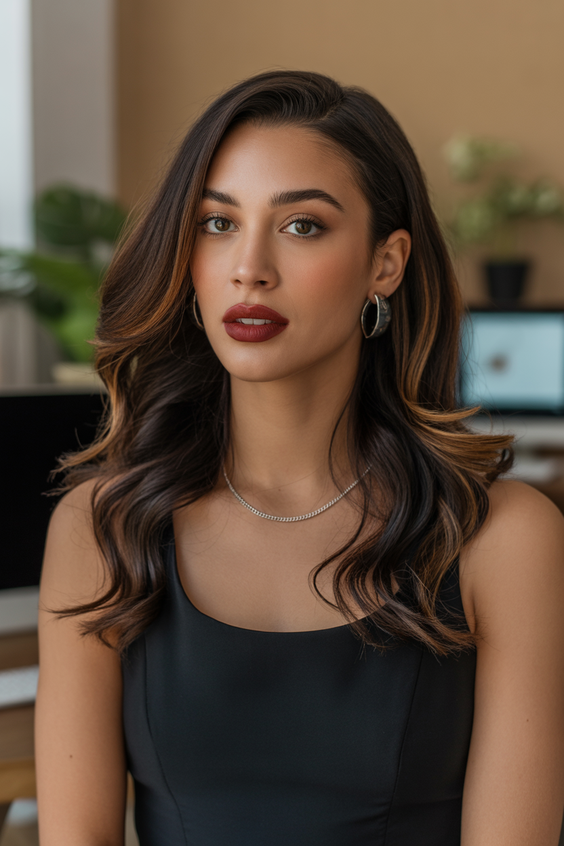 dark brown hair color 2026 bold face framing in rich mocha highlights