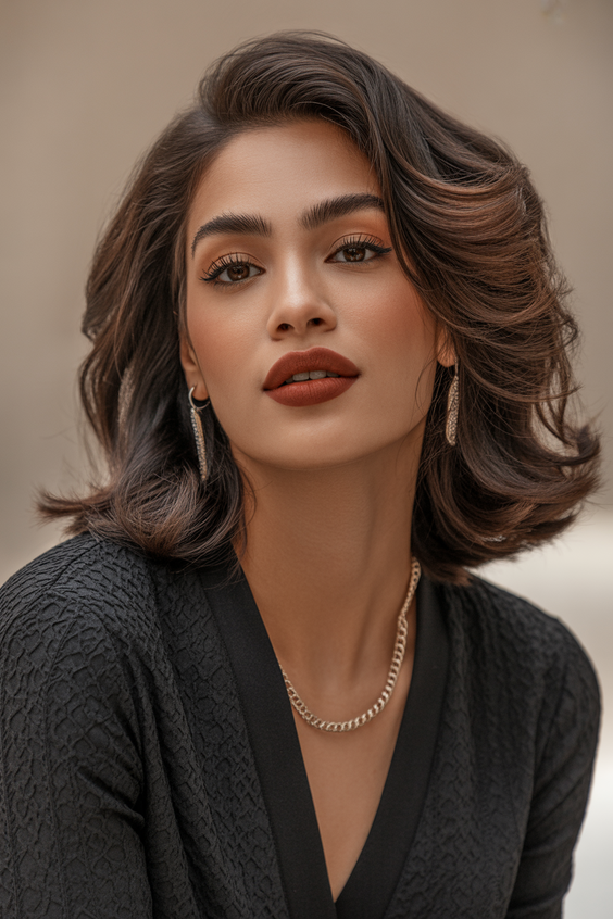 dark brown hair color 2026 airy shoulder length volume in rich brunette