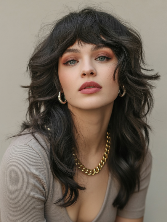 edgy wolf cut hairstyle 2026 full fringe wolf cut with bold texture flow