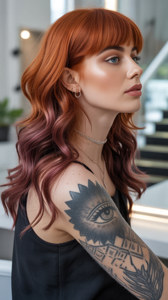 edgy wolf cut hairstyle 2026 copper fade wolf cut with blended ombre waves