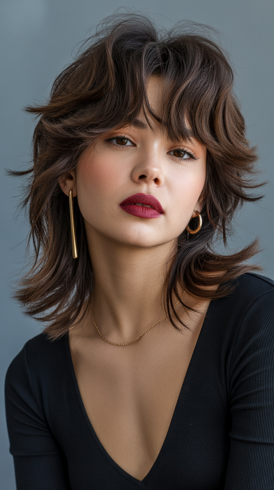 edgy wolf cut hairstyle 2026 layered espresso wolf cut with feathered movement