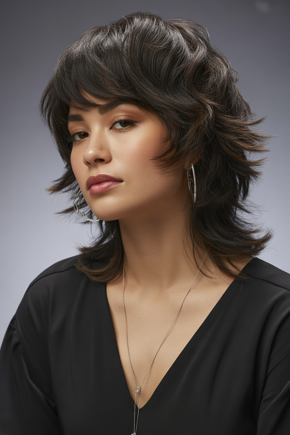 edgy wolf cut hairstyle 2026 velvet dark wolf cut with sculpted layers