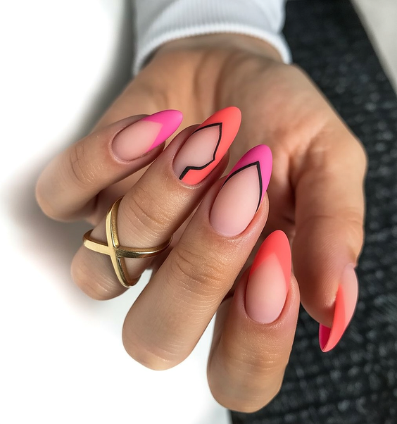 elegant acrylic nails 2026 pink coral almond