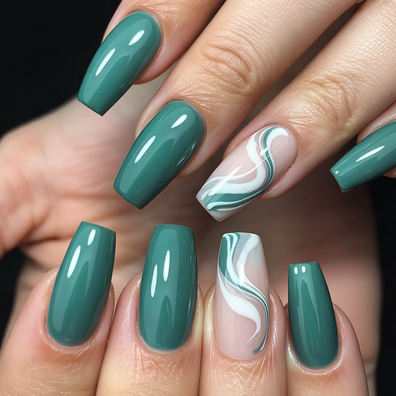 elegant acrylic nails 2026 green square