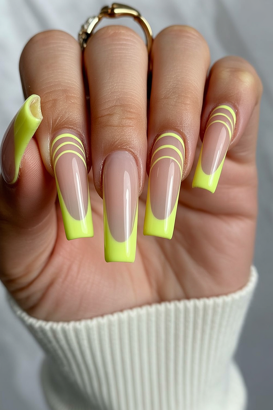 elegant acrylic nails 2026 neon french tip coffin