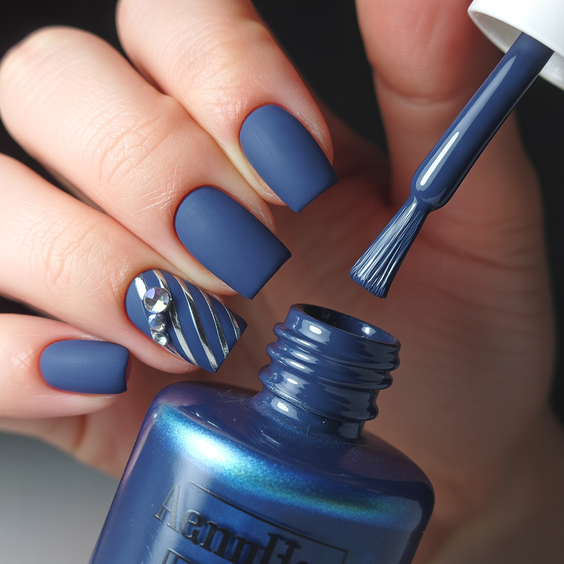 elegant acrylic nails 2026 matte blue short square