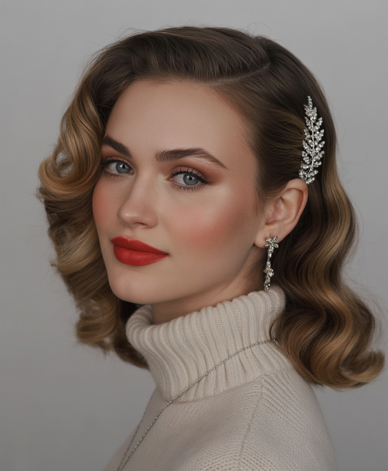Elegant wedding hairstyles 2026 Short Waves with Accessory