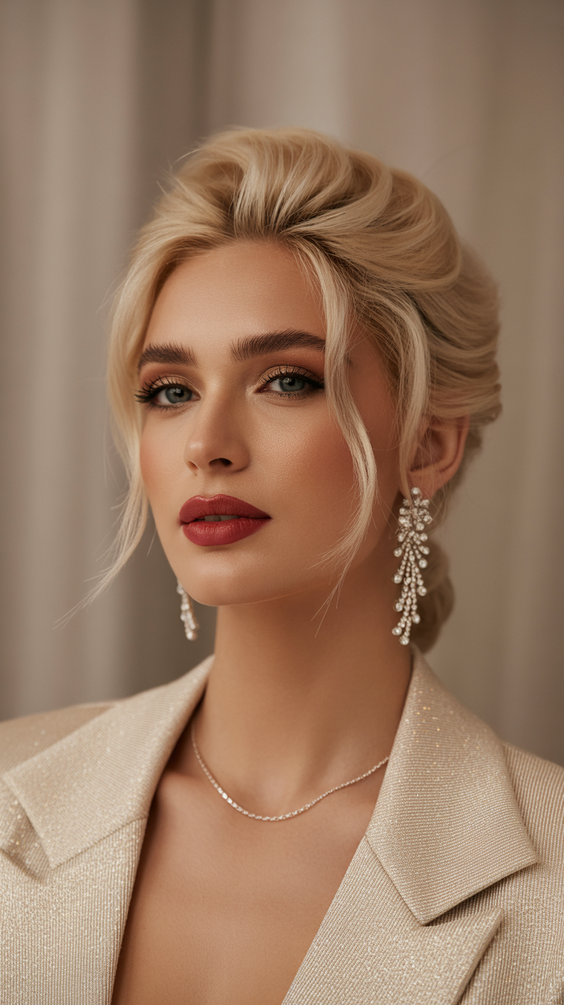 Elegant wedding hairstyles 2026 Sculpted Blonde Updo