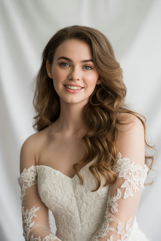 Elegant wedding hairstyles 2026 Soft Side Swept Waves