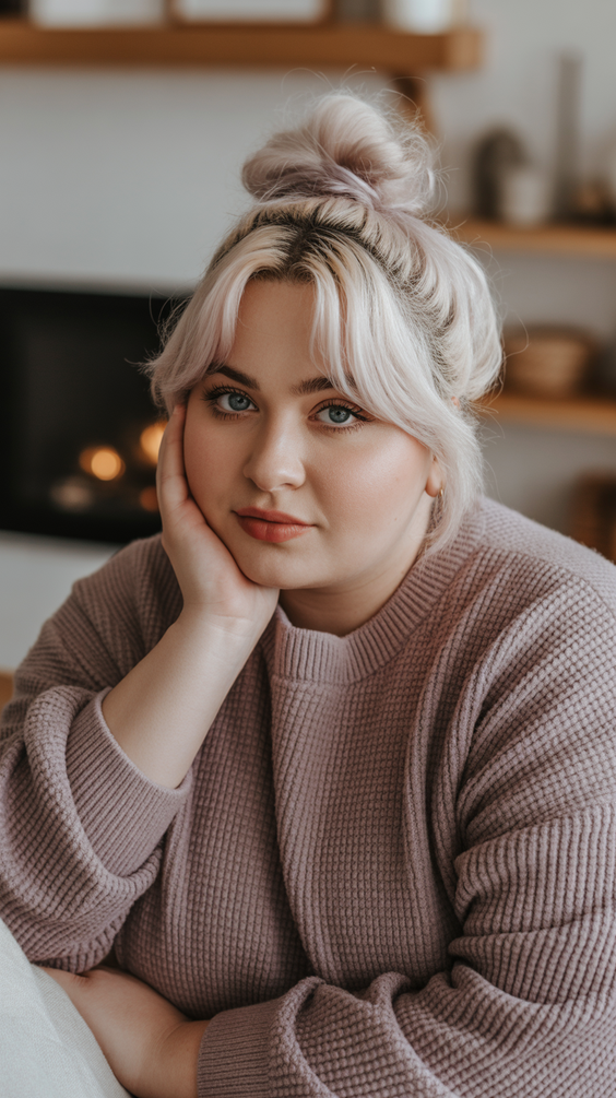 best choppy bob haircut ideas 2026 soft textured bun with airy curtain bangs