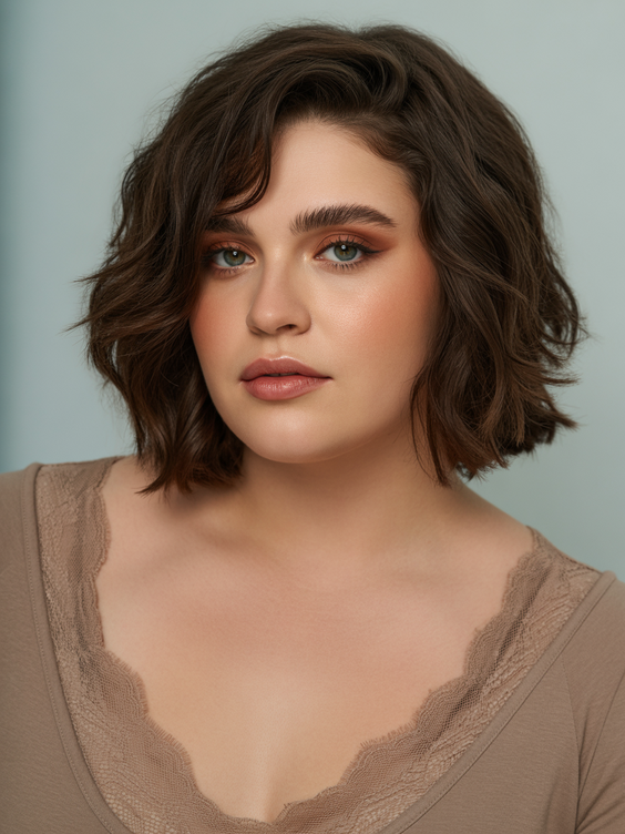 best choppy bob haircut ideas 2026 earthy chocolate choppy bob with gentle waves