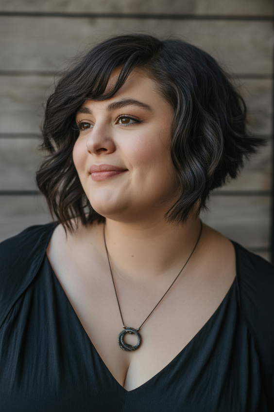 best choppy bob haircut ideas 2026 midnight wavy bob with light side fringe