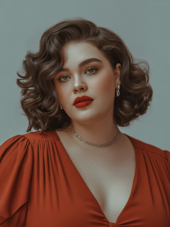 Flattering hairstyles for plus-size women 2026 Structured Vintage Curls With Deep Side Part