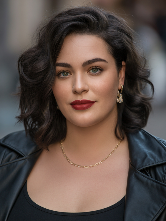 Flattering hairstyles for plus-size women 2026 Asymmetric Wavy Bob With Face-Framing Lift