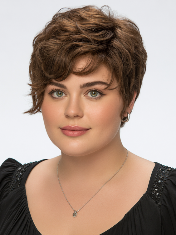 Flattering hairstyles for plus-size women 2026 Textured Pixie With Soft Feminine Layers