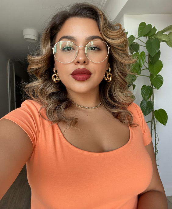 Flattering hairstyles for plus-size women 2026 Classic Glam Waves With Soft Volume and Golden Dimension