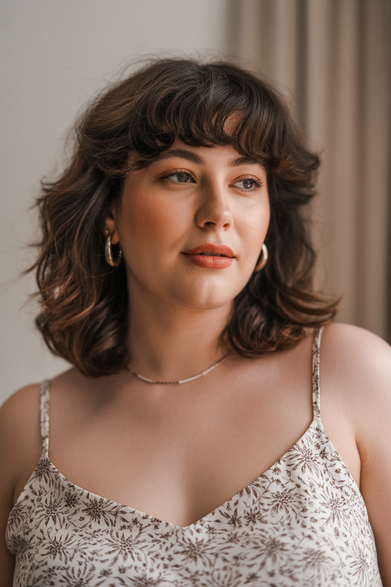 Flattering hairstyles for plus-size women 2026 Soft Layered Shag With Airy Fringe