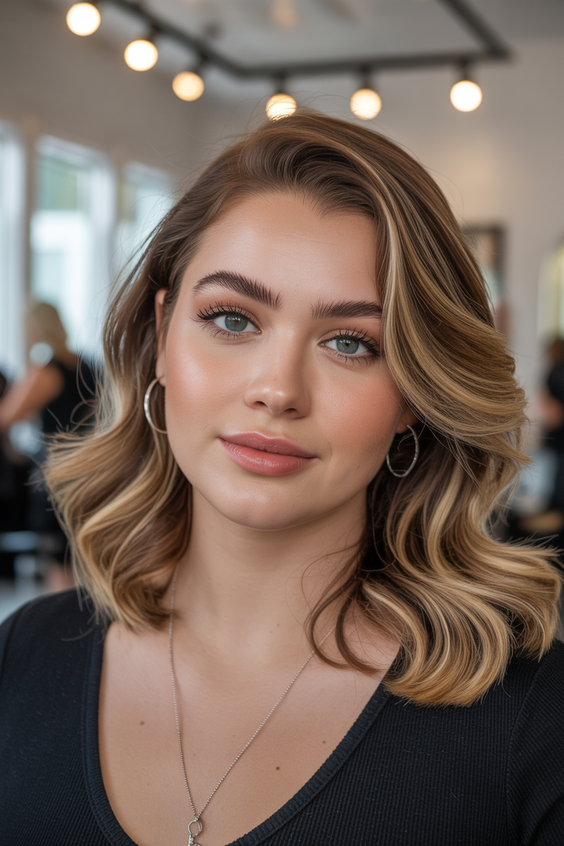 Flattering hairstyles for plus-size women 2026 Polished Wavy Lob With Soft Contouring Layers