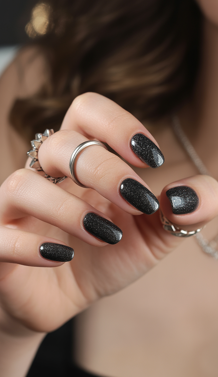 glitter black nails 2026 short natural shape