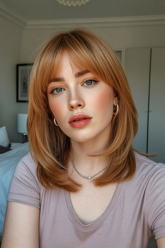 hairstyle ideas for women 2026 Honey Blonde Shoulder Length Cut With Feathered Ends