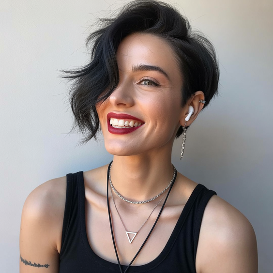 hairstyle ideas for women 2026 Asymmetrical Textured Crop With Deep Side Sweep