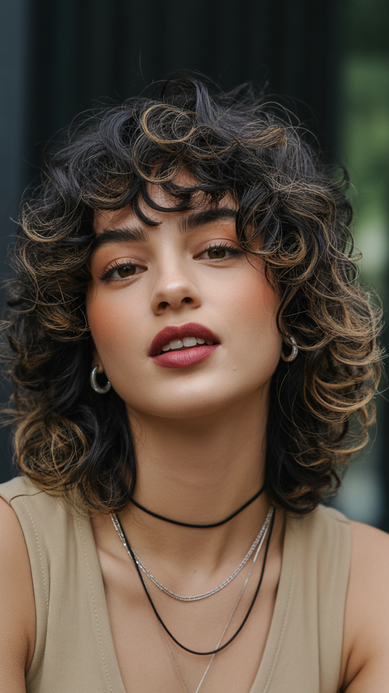 hairstyle ideas for women 2026 Curly Shag With Halo Highlights