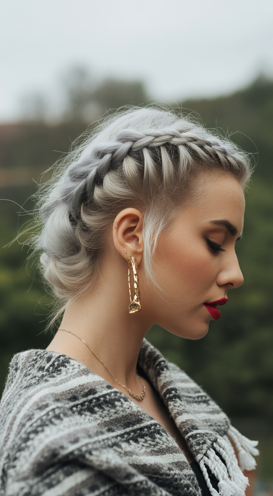 hairstyle ideas for women 2026 Frosted Crown Braid With Sleek Tucked Ends