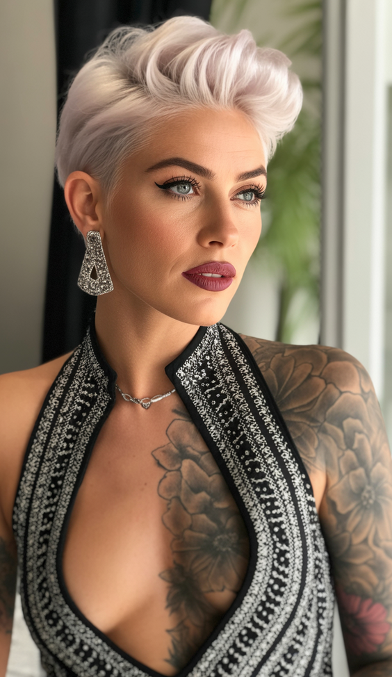 hairstyle ideas for women 2026 Vintage Sculpted Pixie With Voluminous Wave