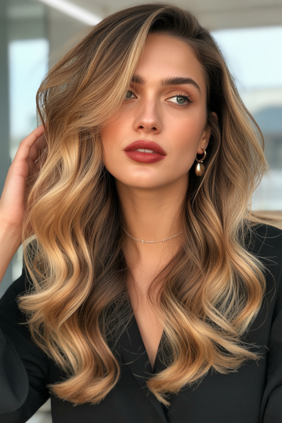 honey blonde hair color 2026 Dimensional Caramel Honey Waves With Darker Depth