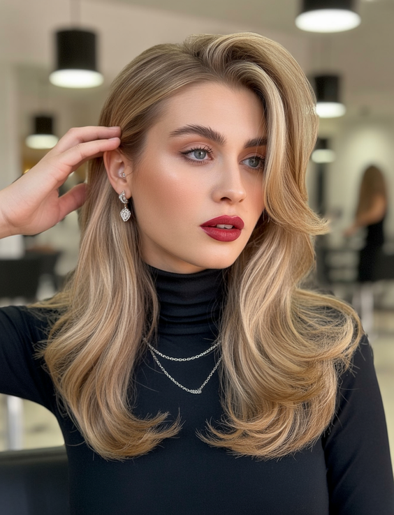 honey blonde hair color 2026 Soft Focus Honey Blonde With Luxe Blowout Layers