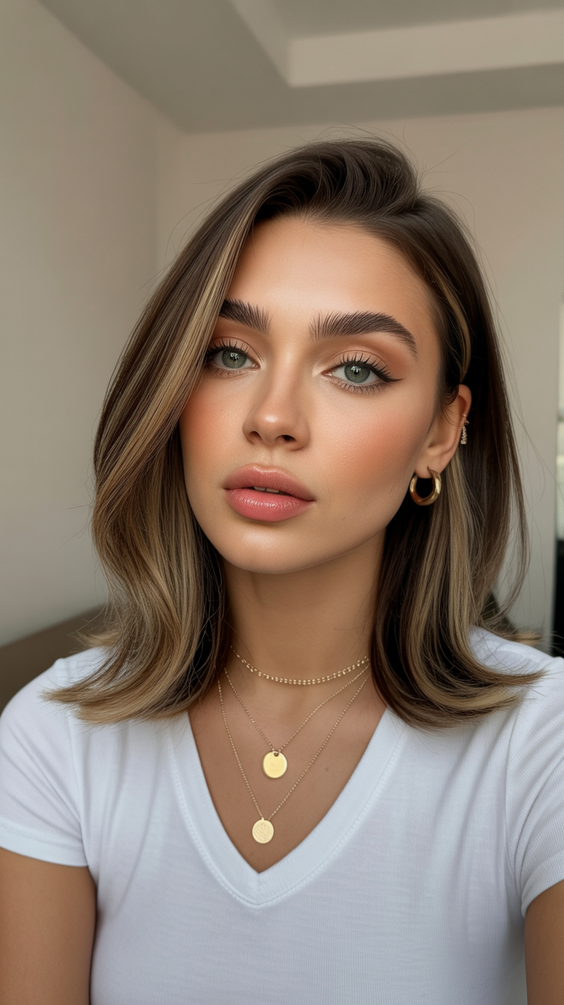 Lob haircut inspiration 2026 Brunette Side Part Lob