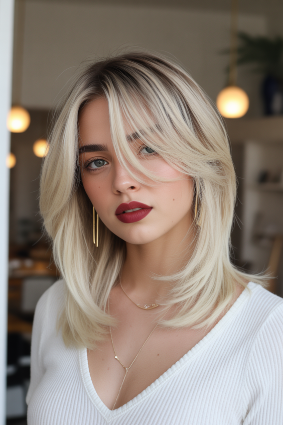 Lob haircut inspiration 2026 Blonde Lob with Curtain Bangs