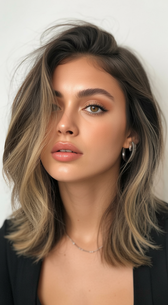 mid length haircuts Mid length with side swept layers and natural dimension