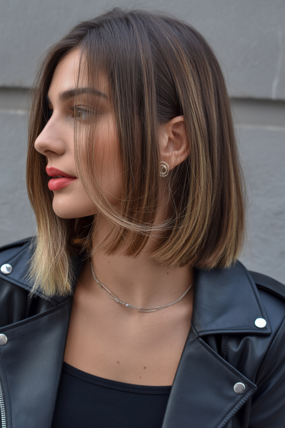 mid length haircuts Blunt mid length bob with sharp edges