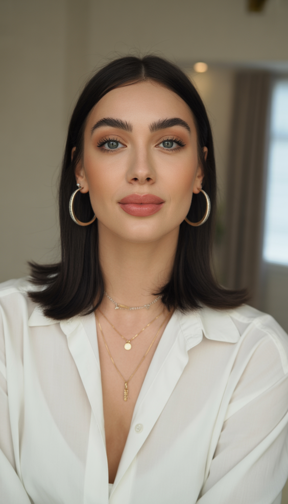 mid length haircuts Sleek mid length haircut straight with center balance