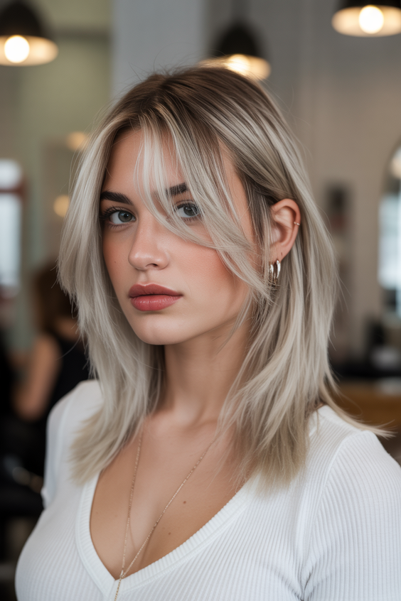 mid length haircuts Mid length haircut with airy layers and light fringe