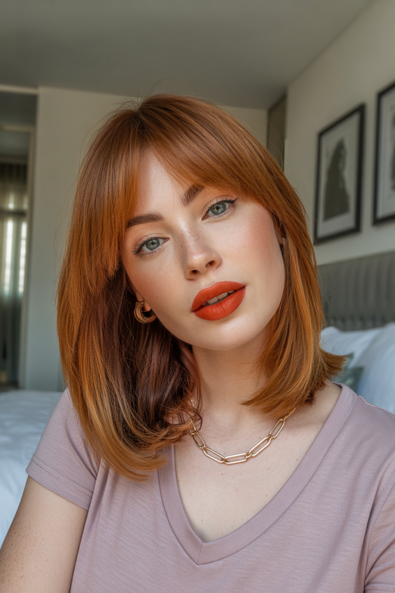 mid length haircuts Sleek straight mid length with a clean side part