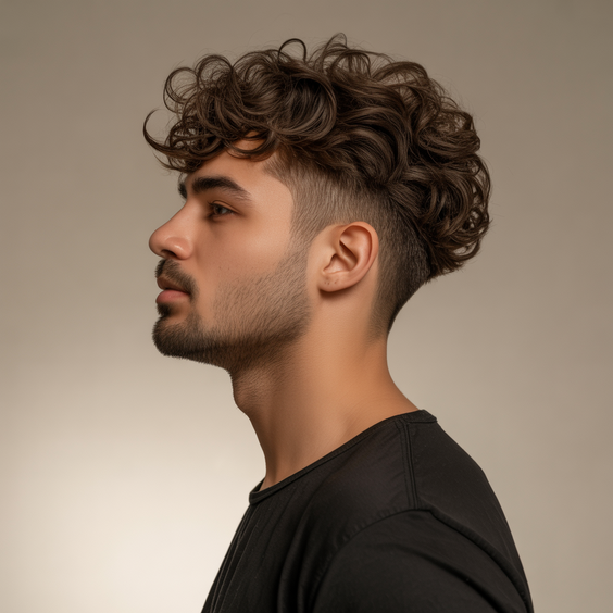 haircut Curly volume with a clean fade