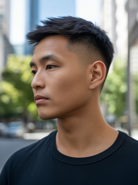 haircut Sharp taper with textured top