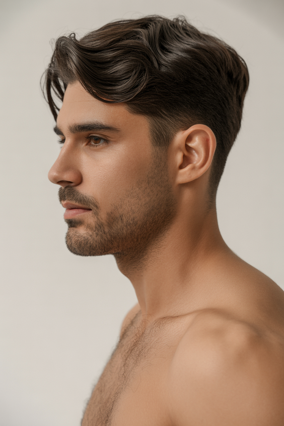 haircut Sculpted side sweep with natural shine